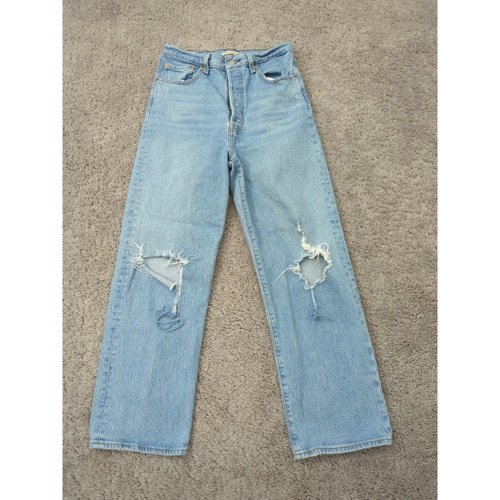 Levi's Jeans Womens‎ 29x27 Blue Ribcage Straight Ankle Button Fly Distressed 90s